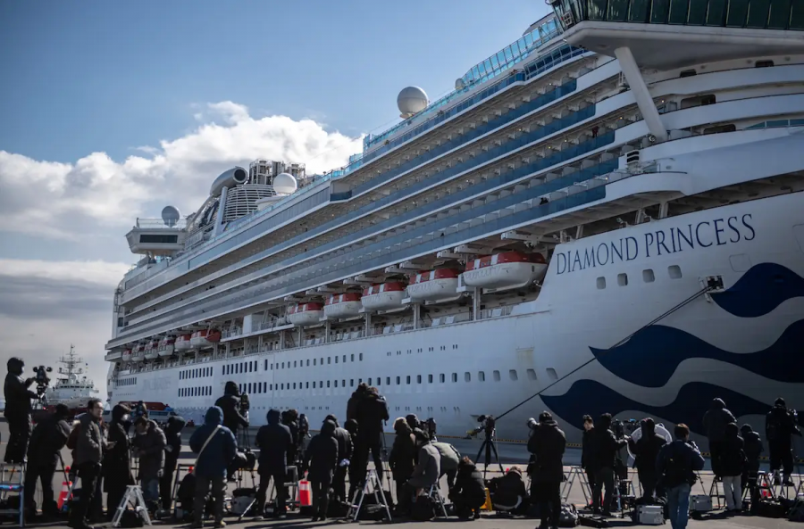 Diamond Princess Cruise Ship stationed near Tokyo carries quarantined suspected Coronavirus patients. Image from Business Insider.