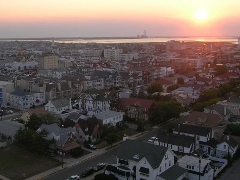 A birds eye view as the sun sets over Ocean City, New Jersey.