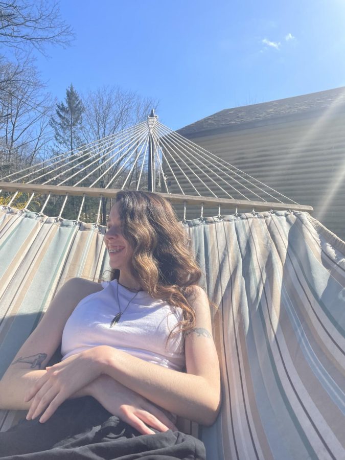 Photograph taken of Lindsey Campagna by Ashley Landis on Tuesday, April 12. Lindsey in the sun.