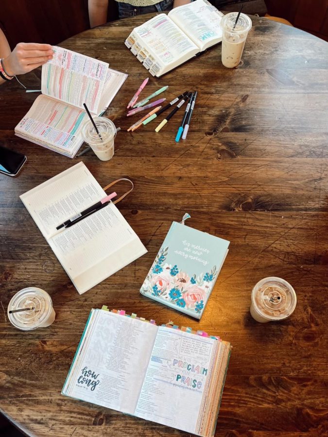 Bible journaling at a coffee shop