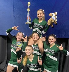 Anamarie P., Kylee R., Alexa S., Natalie N., and Emma G. celebrating a double bid for Pennridge Cheerleading.