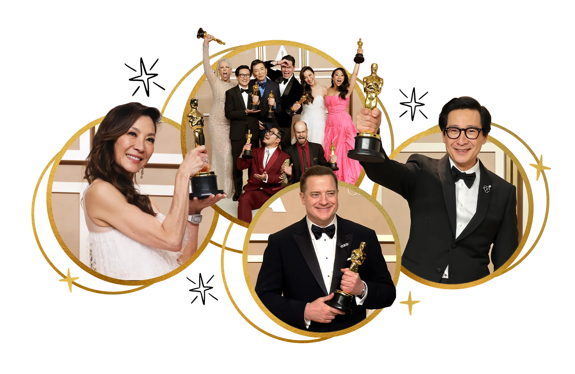 Four winners of the night were Michelle Yeoh, Everything Everywhere all at Once, Ke Huy Quan, and Brendan Fraser.