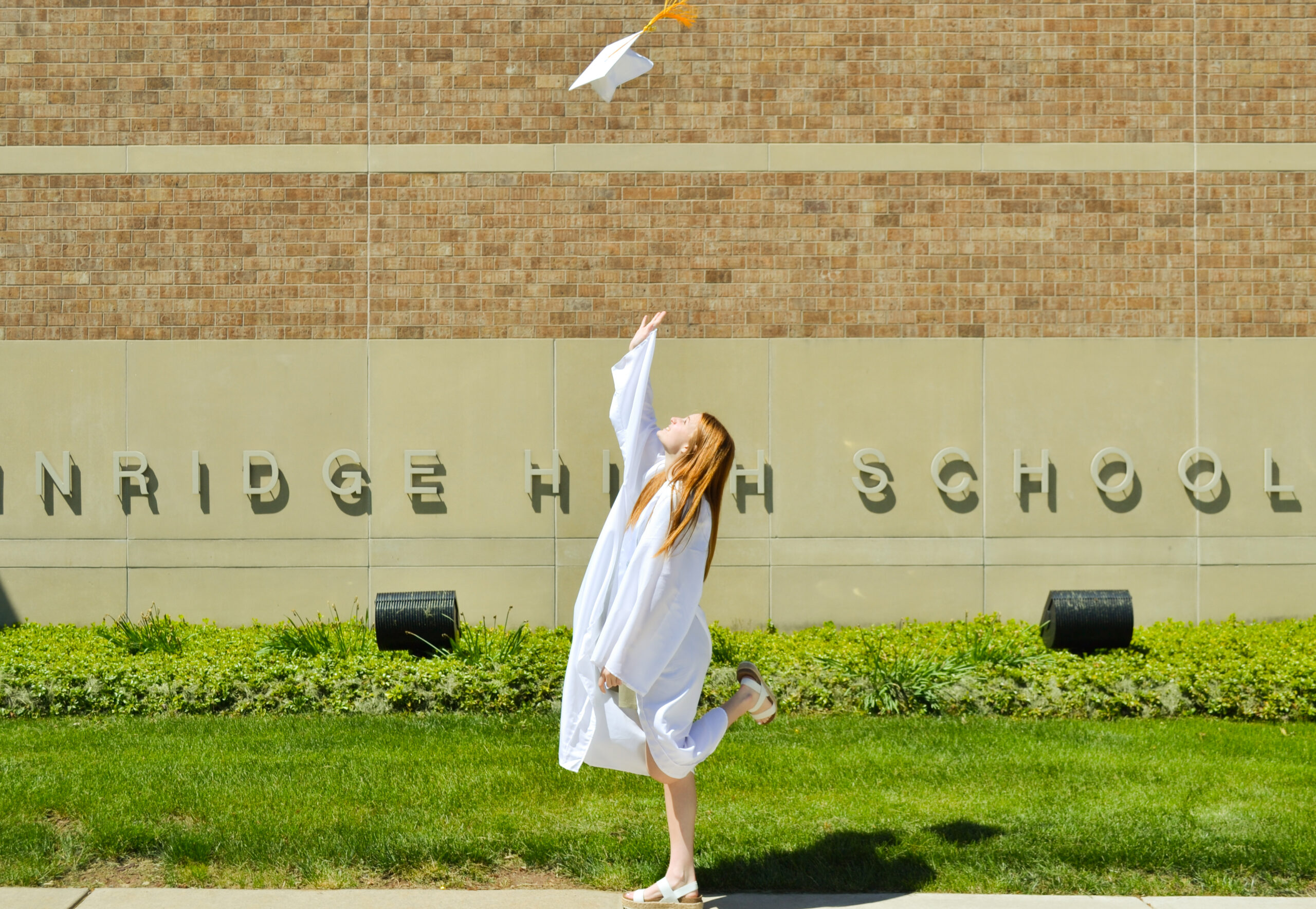 Senior throwing up their cap before graduation!