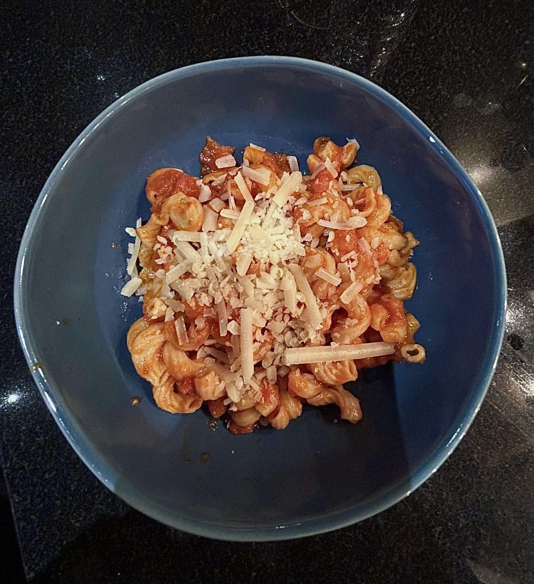 Homemade pasta with extra marinara and extra parmesan cheese