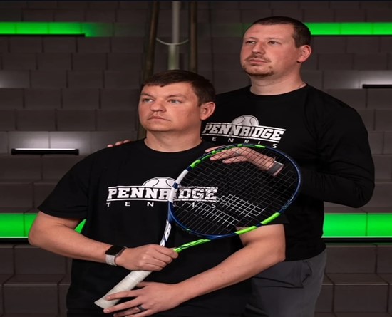 Pennridge tennis coaches Aaron Rapsinski and John Altmire posing for their media day of 2025