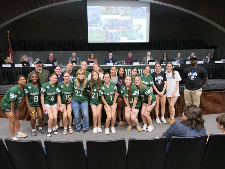 The Girl's Flag Football Team recognized at the April 28th Board Meeting