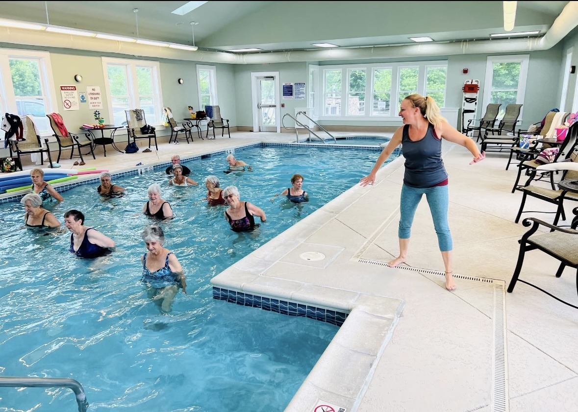 Jeanine Hendrie instructing a water aerobics class at Christ's Home. 