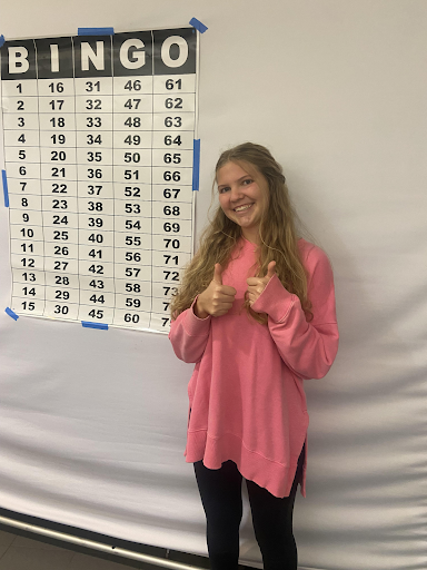 Katie Leatherman, a current Key Club member, is volunteering at Sellersville Elementary's bingo event at Pennridge High School.
