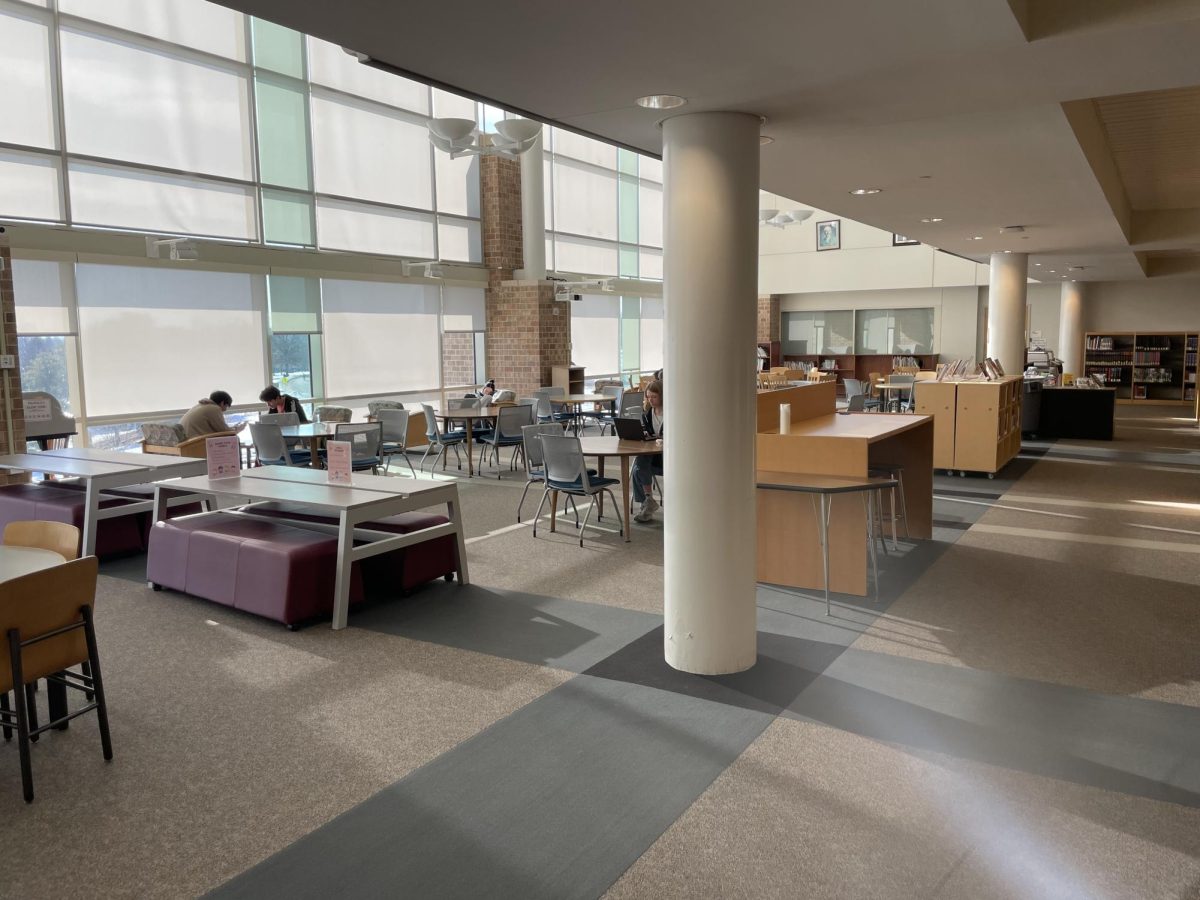 A view of the tables and study areas available in the Pennridge library