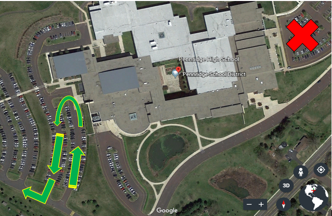 Pennridge High School parking lots, with parent drop-off visuals