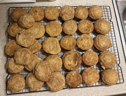 Our snickerdoodles on the cooling rack shortly after baking them.