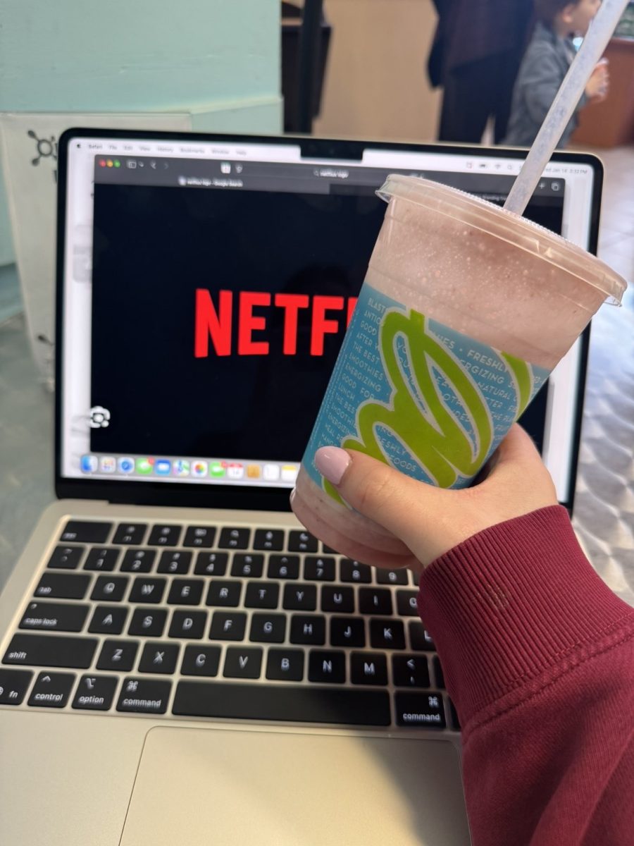 Watching Netflix while drinking a delicious smoothie