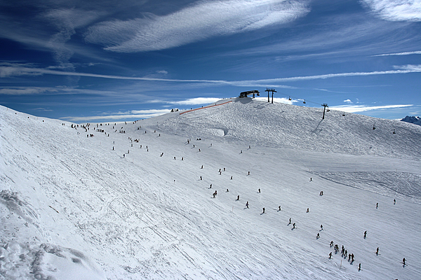 A ski slope at a resort
