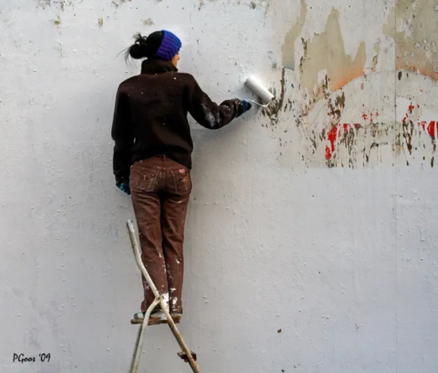 A Girl painting her own wall, showing a common project people take up.