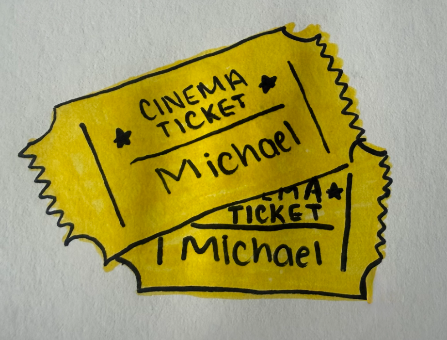 Hand-drawn movie tickets to Michael